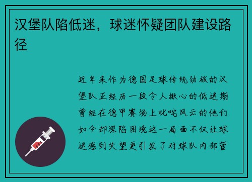 汉堡队陷低迷，球迷怀疑团队建设路径